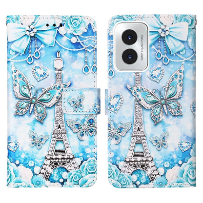 For Motorola Moto G Play 4G 2024 Colored Drawing Pattern Plain Weave Leather Phone Case(Tower Butterfly) - Motorola Cases by buy2fix | Online Shopping UK | buy2fix