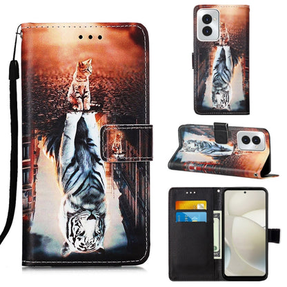 For Motorola Moto G Power 5G 2024 Colored Drawing Pattern Plain Weave Leather Phone Case(Cats And Tigers) - Motorola Cases by buy2fix | Online Shopping UK | buy2fix