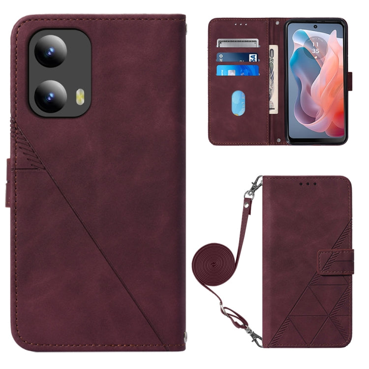 For Motorola Moto G Play 5G 2024 Crossbody 3D Embossed Flip Leather Phone Case(Wine Red) - Motorola Cases by buy2fix | Online Shopping UK | buy2fix