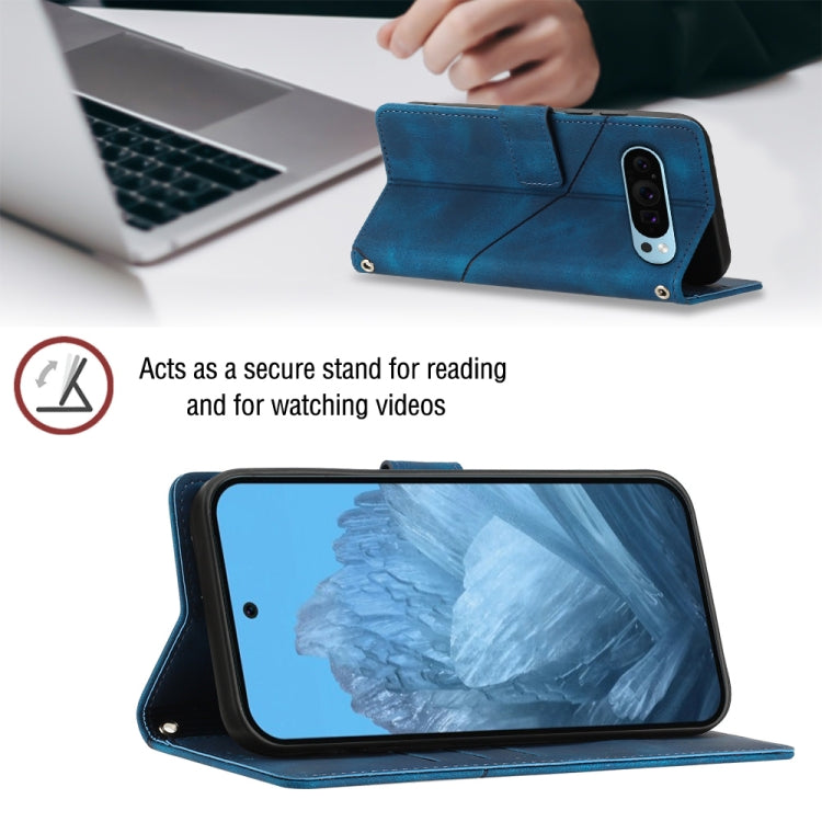 For Google Pixel 9 / 9 Pro Skin-feel Embossed Leather Phone Case(Blue) - Google Cases by buy2fix | Online Shopping UK | buy2fix