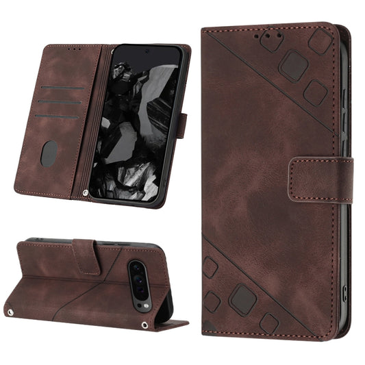 For Google Pixel 9 Pro XL Skin-feel Embossed Leather Phone Case(Brown) - Google Cases by buy2fix | Online Shopping UK | buy2fix