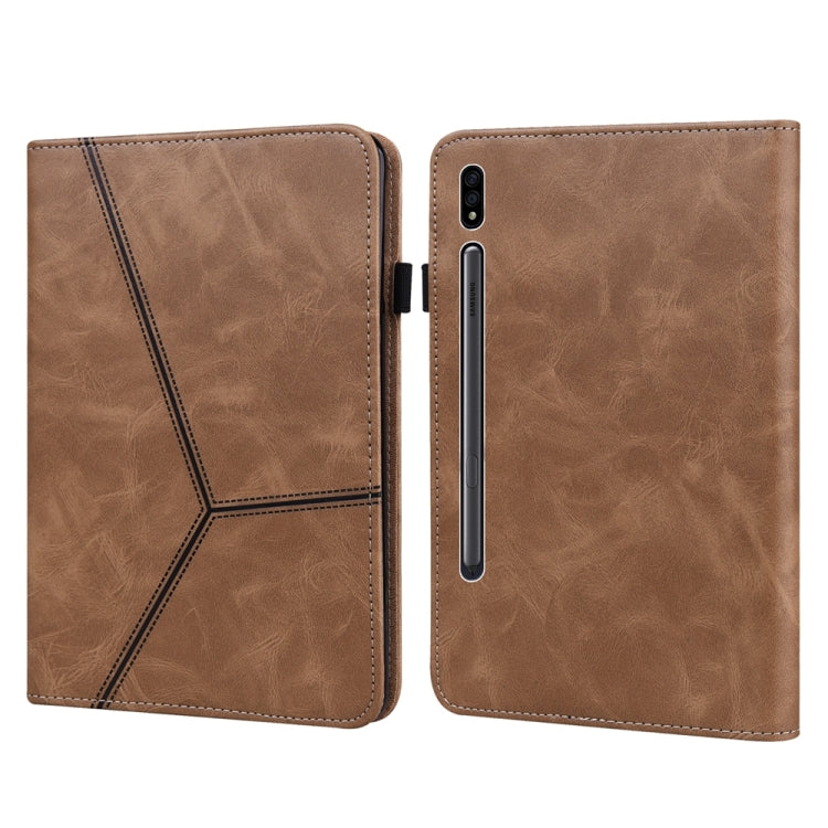 For Samsung Galaxy Tab S9+ / S9 FE+ Solid Color Stripe Embossed Leather Tablet Case(Brown) - Galaxy Tab S9 FE+ by buy2fix | Online Shopping UK | buy2fix