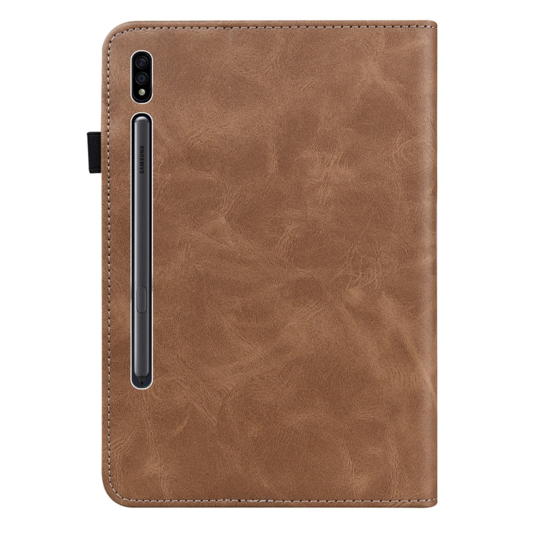 For Samsung Galaxy Tab S9 / S9 FE Solid Color Stripe Embossed Leather Tablet Case(Brown) - Galaxy Tab S9 FE by buy2fix | Online Shopping UK | buy2fix