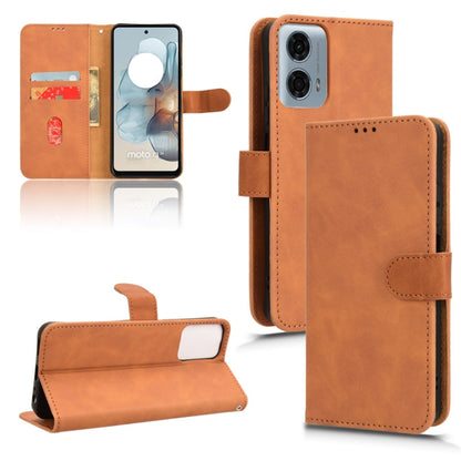 For Motorola Moto G Power 5G 2024 Skin Feel Magnetic Flip Leather Phone Case(Brown) - Motorola Cases by buy2fix | Online Shopping UK | buy2fix