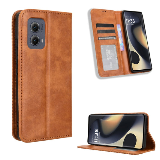 For Motorola Edge 2024 5G Magnetic Buckle Retro Texture Leather Phone Case(Brown) - Motorola Cases by buy2fix | Online Shopping UK | buy2fix