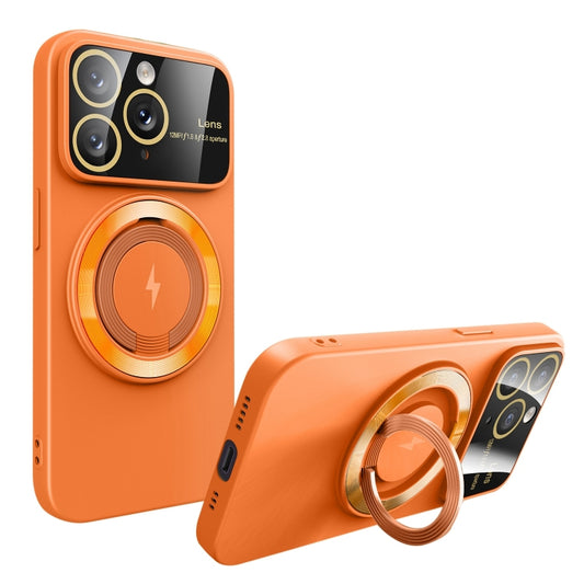 For iPhone 11 Pro Max Large Window MagSafe Magnetic Holder Phone Case(Orange) - iPhone 11 Pro Max Cases by buy2fix | Online Shopping UK | buy2fix