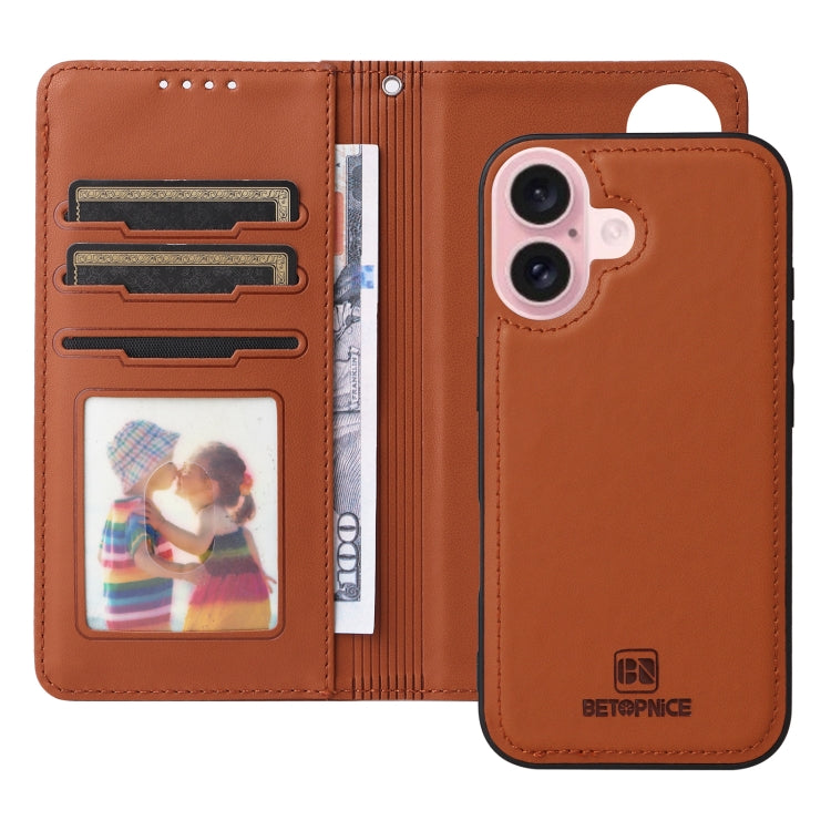 For iPhone 16 Plus BETOPNICE BN-005 2 in 1 Detachable Imitate Genuine Leather Phone Case(Brown) - iPhone 16 Plus Cases by BETOPNICE | Online Shopping UK | buy2fix