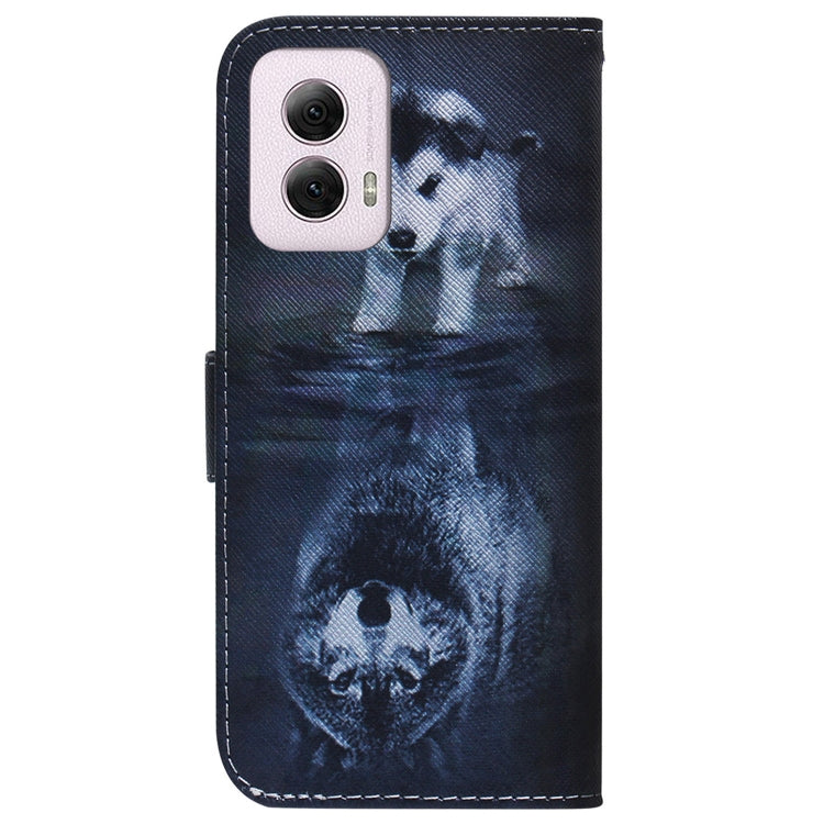 For Motorola Moto G Power 5G 2024 Coloured Drawing Flip Leather Phone Case(Wolf and Dog) - Motorola Cases by buy2fix | Online Shopping UK | buy2fix