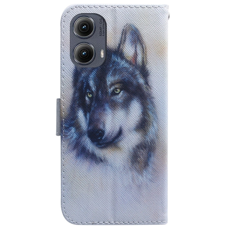 For Motorola Edge 2024 Coloured Drawing Flip Leather Phone Case(White Wolf) - Motorola Cases by buy2fix | Online Shopping UK | buy2fix