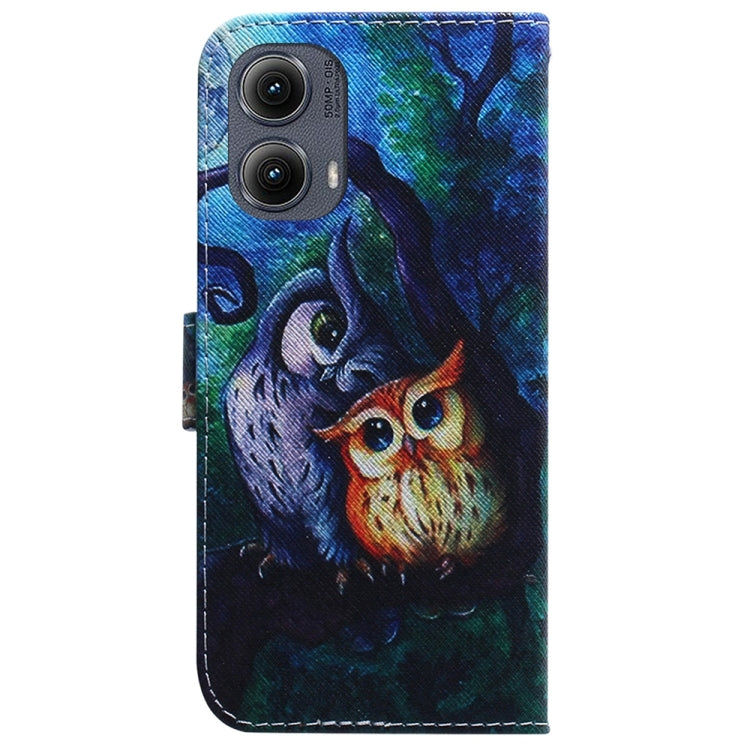 For Motorola Edge 2024 Coloured Drawing Flip Leather Phone Case(Oil Painting Owl) - Motorola Cases by buy2fix | Online Shopping UK | buy2fix