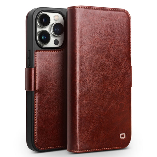 For iPhone 15 Pro Max QIALINO Classic 103 Buckle Genuine Leather Phone Case(Brown) - iPhone 15 Pro Max Cases by QIALINO | Online Shopping UK | buy2fix