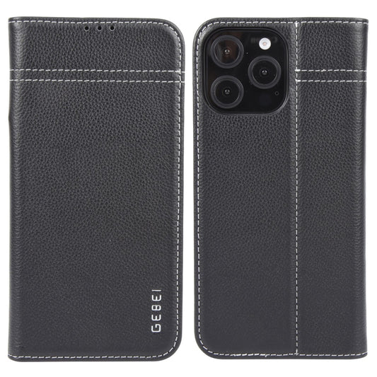 For iPhone 16 Pro Max GEBEI Top-grain Horizontal Flip Leather Phone Case(Black) - iPhone 16 Pro Max Cases by GEBEI | Online Shopping UK | buy2fix