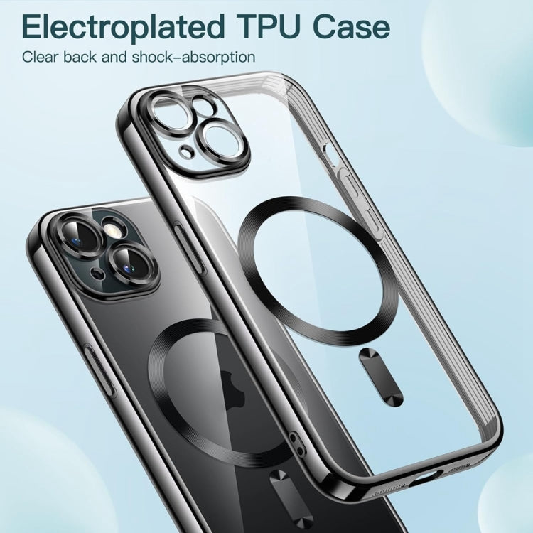 For iPhone 14 Plus Magsafe Magnetic Transparent Electroplated TPU Phone Case(Black) - iPhone 14 Plus Tempered Glass by buy2fix | Online Shopping UK | buy2fix