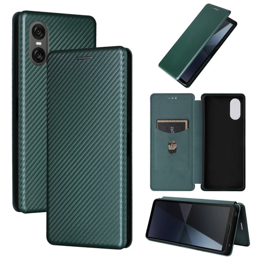 For Sony Xperia 10 VI 2024 Carbon Fiber Texture Flip Leather Phone Case(Green) - Sony Cases by buy2fix | Online Shopping UK | buy2fix