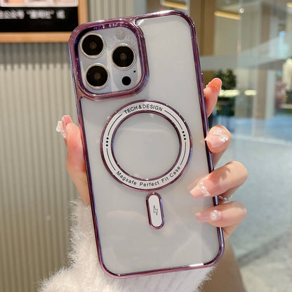 For iPhone 12 Pro Max MagSafe Magnetic Transparent TPU Electroplated Phone Case(Purple) - iPhone 12 Pro Max Cases by buy2fix | Online Shopping UK | buy2fix