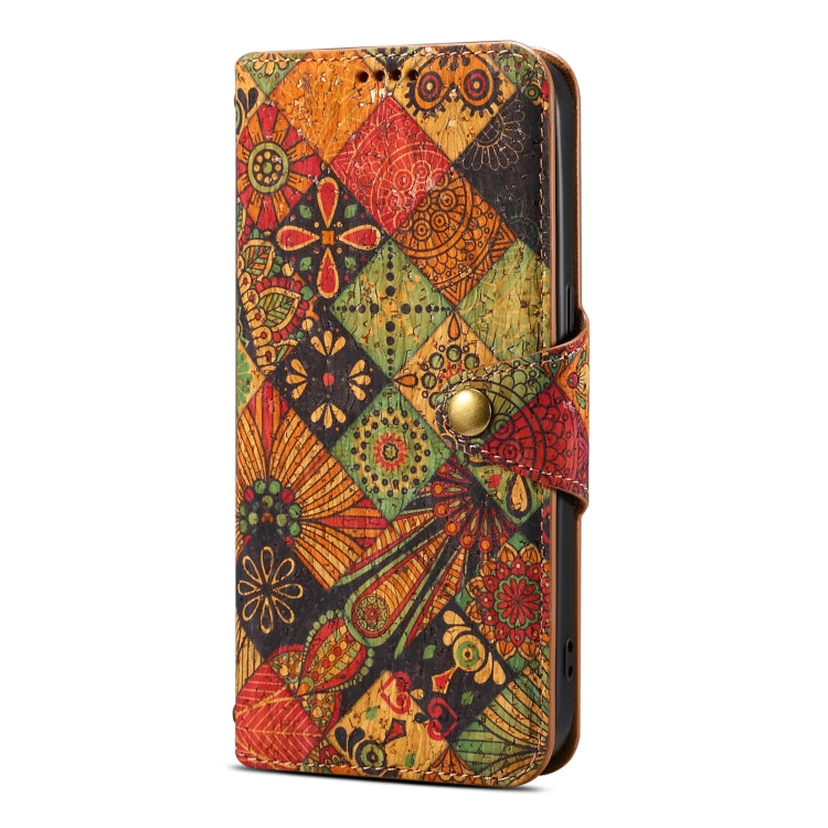 For iPhone 16 Denior Flower Language Series Cork Fabric Oil Edge Leather Phone Case(Autumn) - iPhone 16 Cases by Denior | Online Shopping UK | buy2fix