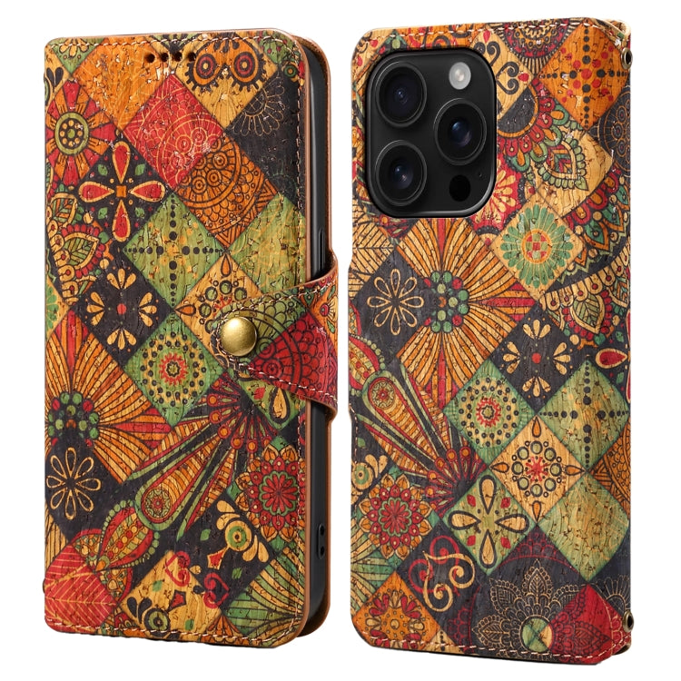 For iPhone 16 Pro Denior Flower Language Series Cork Fabric Oil Edge Leather Phone Case(Autumn) - iPhone 16 Pro Cases by Denior | Online Shopping UK | buy2fix