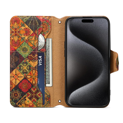 For iPhone 16 Pro Denior Flower Language Series Cork Fabric Oil Edge Leather Phone Case(Autumn) - iPhone 16 Pro Cases by Denior | Online Shopping UK | buy2fix