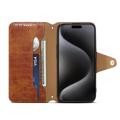 For iPhone 16 Pro Denior Crocodile Texture Oil Edge Leather Phone Case(Brown) - iPhone 16 Pro Cases by Denior | Online Shopping UK | buy2fix