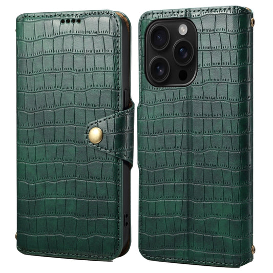 For iPhone 16 Pro Denior Crocodile Texture Oil Edge Leather Phone Case(Green) - iPhone 16 Pro Cases by Denior | Online Shopping UK | buy2fix