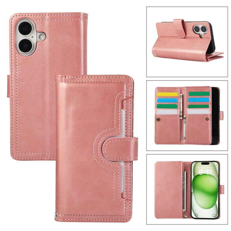 For iPhone 16 Plus Wristband Card Slot Leather Phone Case(Rose Gold) - iPhone 16 Plus Cases by buy2fix | Online Shopping UK | buy2fix