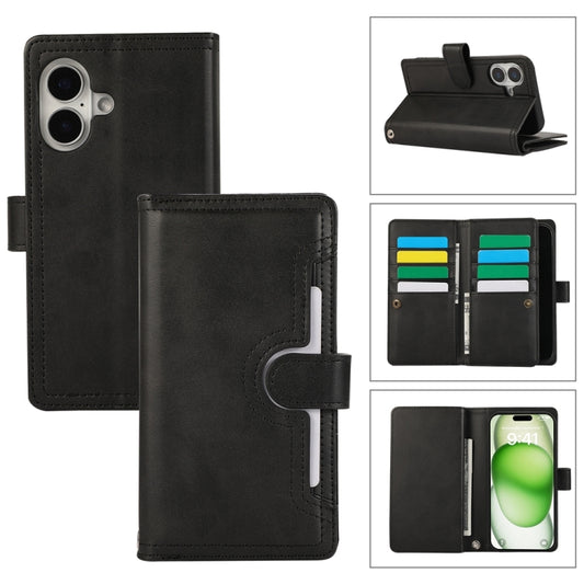 For iPhone 16 Wristband Card Slot Leather Phone Case(Black) - iPhone 16 Cases by buy2fix | Online Shopping UK | buy2fix