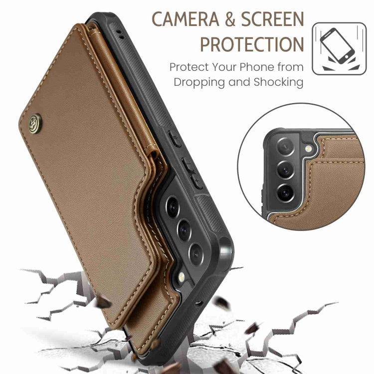 For Samsung Galaxy S21 FE 5G CaseMe C22 Card Slots Holder RFID Anti-theft Phone Case(Brown) - Galaxy Phone Cases by CaseMe | Online Shopping UK | buy2fix