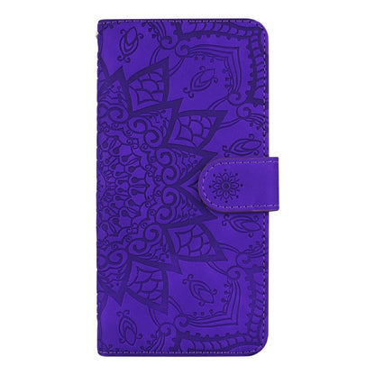 For iPhone 16 Pro Max Mandala Embossed Dual-Fold Calf Leather Phone Case(Purple) - iPhone 16 Pro Max Cases by buy2fix | Online Shopping UK | buy2fix