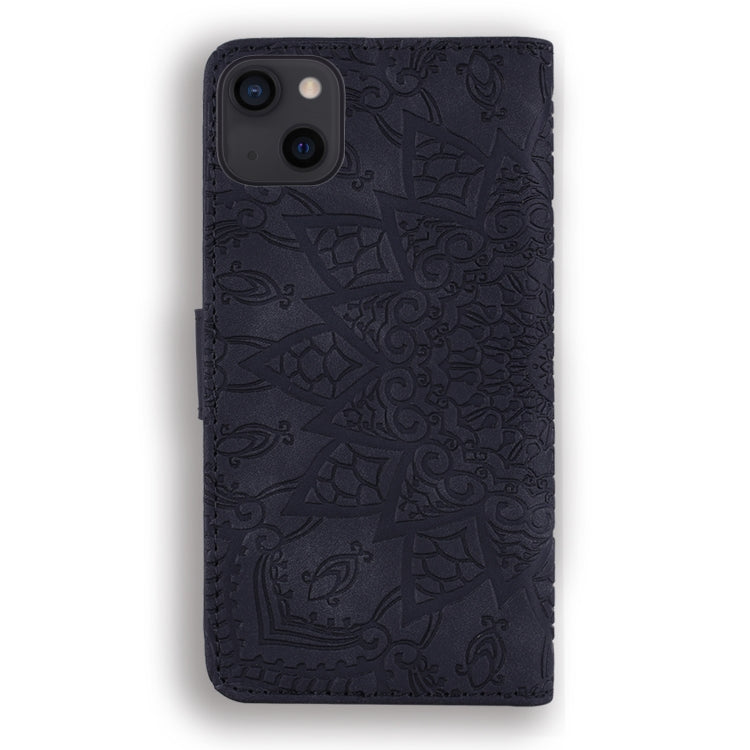 For iPhone 16 Pro Mandala Embossed Dual-Fold Calf Leather Phone Case(Black) - iPhone 16 Pro Cases by buy2fix | Online Shopping UK | buy2fix