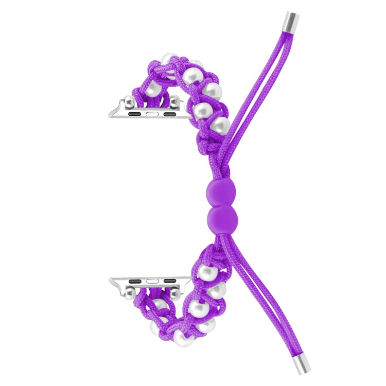 For Apple Watch Ultra 49mm Paracord Gypsophila Beads Drawstring Braided Watch Band(Purple) - Watch Bands by buy2fix | Online Shopping UK | buy2fix