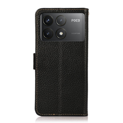 For Xiaomi Redmi K70 KHAZNEH Side-Magnetic Litchi Genuine Leather RFID Phone Case(Black) - K70 Cases by buy2fix | Online Shopping UK | buy2fix