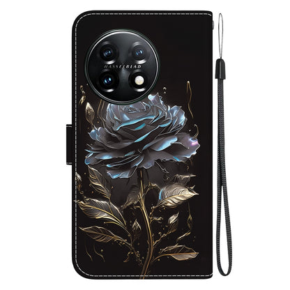 For OnePlus 11 Crystal Texture Colored Drawing Leather Phone Case(Black Rose) - OnePlus Cases by buy2fix | Online Shopping UK | buy2fix