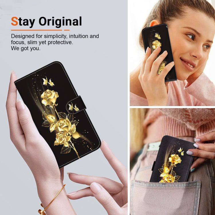 For Google Pixel 9 Pro Crystal Texture Colored Drawing Leather Phone Case(Gold Butterfly Rose) - Google Cases by buy2fix | Online Shopping UK | buy2fix