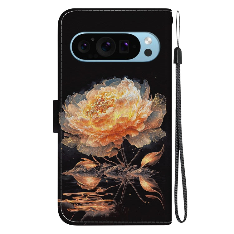 For Google Pixel 9 Crystal Texture Colored Drawing Leather Phone Case(Gold Peony) - Google Cases by buy2fix | Online Shopping UK | buy2fix