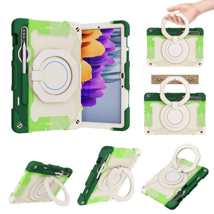 For Samsung Galaxy Tab S9 Armor Portable Rotating Ring Holder Silicone Tablet Case(Colorful Green) - Galaxy Tab S9 Cases by buy2fix | Online Shopping UK | buy2fix