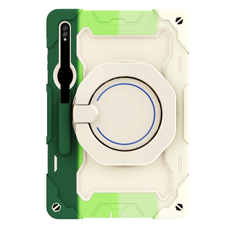 For Samsung Galaxy Tab S9+ Armor Portable Rotating Ring Holder Silicone Tablet Case(Colorful Green) - Galaxy Tab S9+ Cases by buy2fix | Online Shopping UK | buy2fix