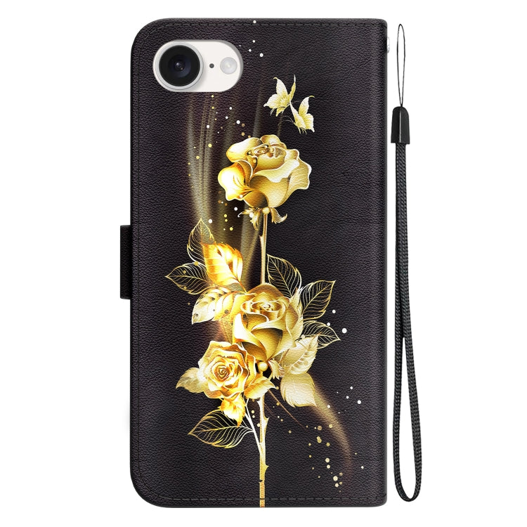 For iPhone SE 2024 Crystal Texture Colored Drawing Leather Phone Case(Gold Butterfly Rose) - More iPhone Cases by buy2fix | Online Shopping UK | buy2fix