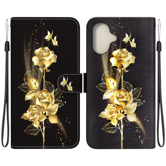 For iPhone 16 Plus Crystal Texture Colored Drawing Leather Phone Case(Gold Butterfly Rose) - iPhone 16 Plus Cases by buy2fix | Online Shopping UK | buy2fix