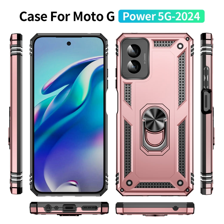 For Motorola Moto G Power 5G 2024 Shockproof TPU + PC Phone Case with Holder(Rose Gold) - Motorola Cases by buy2fix | Online Shopping UK | buy2fix