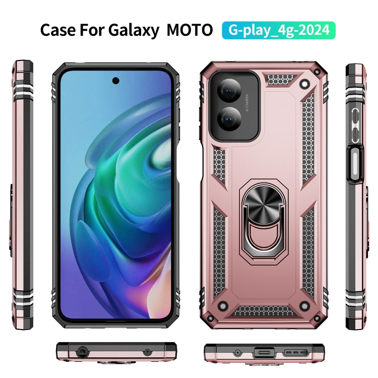 For Motorola Moto G Play 4G 2024 Shockproof TPU + PC Phone Case with Holder(Rose Gold) - Motorola Cases by buy2fix | Online Shopping UK | buy2fix