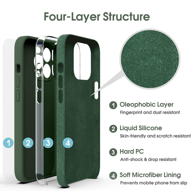 For iPhone 16 Pro Max Microfiber Liquid Silicone Shockproof Phone Case(Dark Green) - iPhone 16 Pro Max Cases by buy2fix | Online Shopping UK | buy2fix