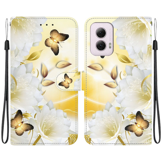 For Motorola Moto G Power 5G 2024 Crystal Texture Colored Drawing Leather Phone Case(Gold Butterfly Epiphyllum) - Motorola Cases by buy2fix | Online Shopping UK | buy2fix