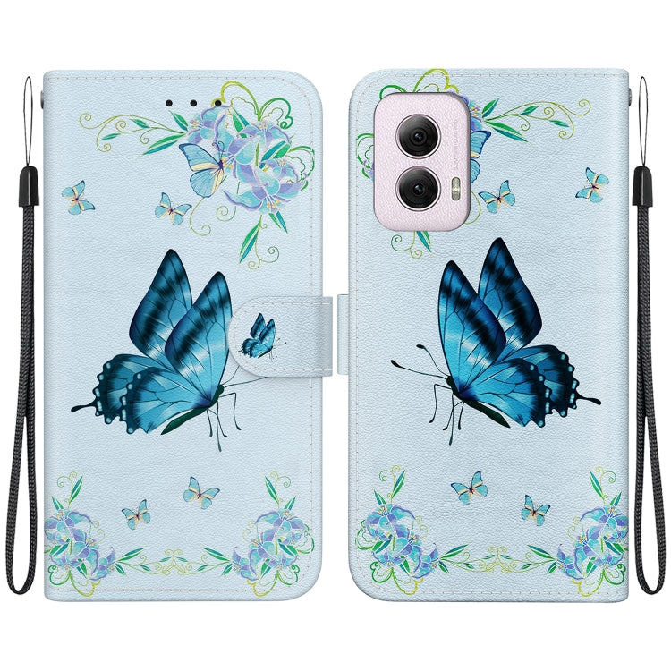 For Motorola Moto G Power 5G 2024 Crystal Texture Colored Drawing Leather Phone Case(Blue Pansies) - Motorola Cases by buy2fix | Online Shopping UK | buy2fix