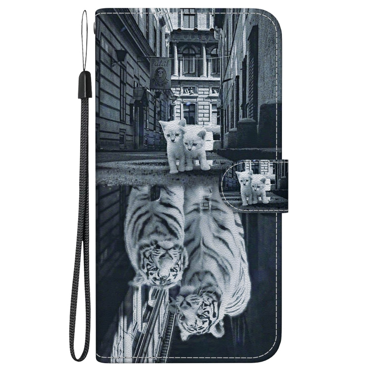 For Motorola Moto G Play 4G 2024 Crystal Texture Colored Drawing Leather Phone Case(Cat Tiger Reflection) - Motorola Cases by buy2fix | Online Shopping UK | buy2fix