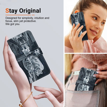 For Motorola Moto G Play 4G 2024 Crystal Texture Colored Drawing Leather Phone Case(Cat Tiger Reflection) - Motorola Cases by buy2fix | Online Shopping UK | buy2fix