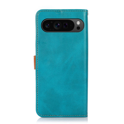 For Google Pixel 9 Pro KHAZNEH Dual-color Cowhide Texture Flip Leather Phone Case(Blue) - Google Cases by buy2fix | Online Shopping UK | buy2fix