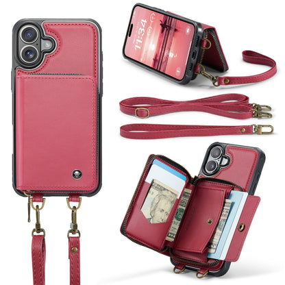 For iPhone 16 Plus JEEHOOD C22 Series Zipper Wallet Leather Phone Case with Dual Lanyard(Red) - iPhone 16 Plus Cases by JEEHOOD | Online Shopping UK | buy2fix