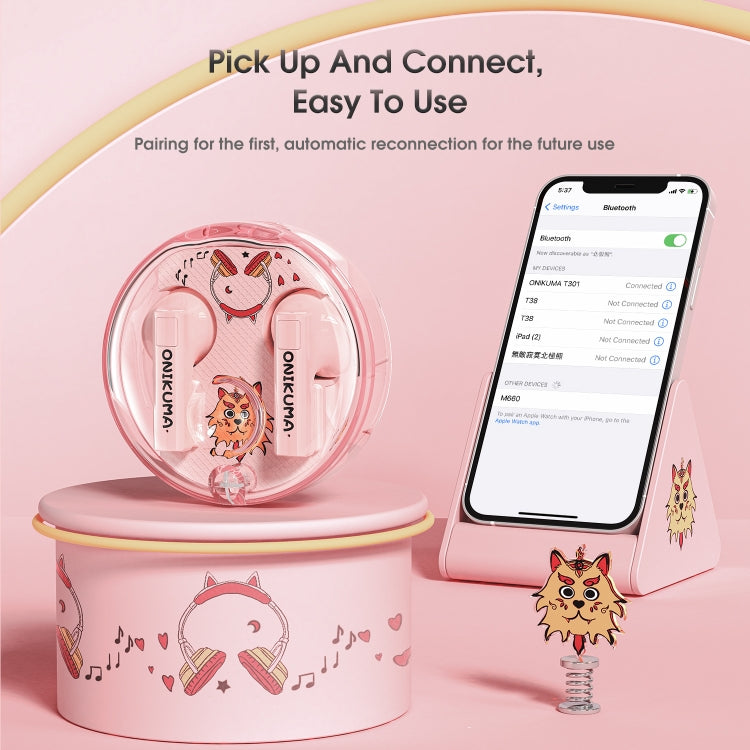 ONIKUMA T301 Transparent Cartoon Wireless Bluetooth Earphone(Pink) - Bluetooth Earphone by ONIKUMA | Online Shopping UK | buy2fix