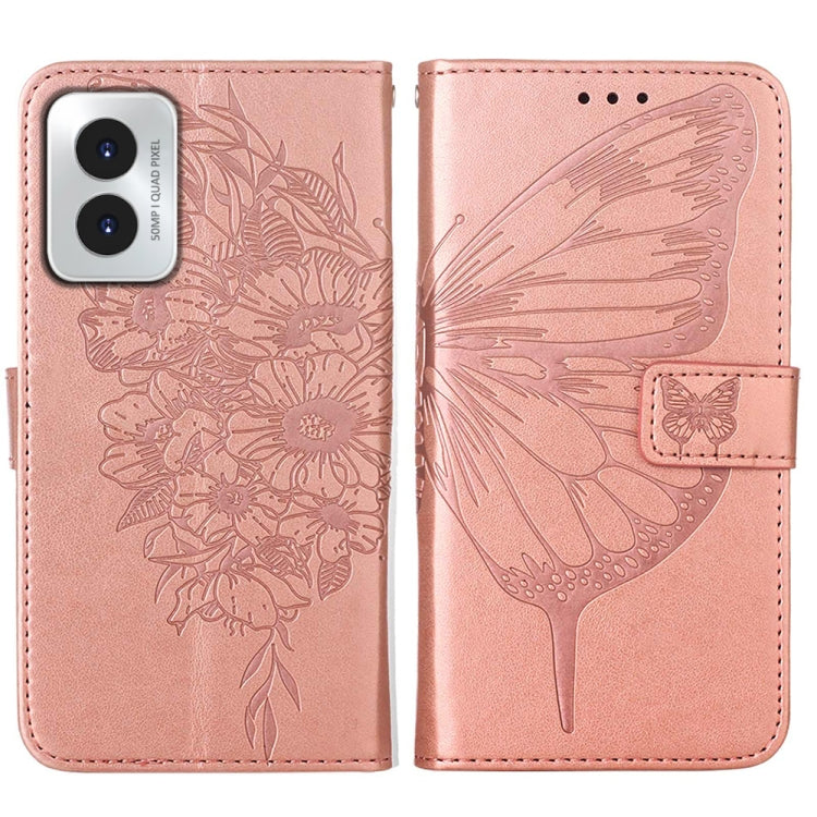 For Motorola Moto G Play 4G 2024 Embossed Butterfly Leather Phone Case(Rose Gold) - Motorola Cases by buy2fix | Online Shopping UK | buy2fix