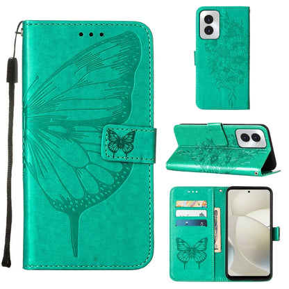 For Motorola Moto G Power 5G 2024 Embossed Butterfly Leather Phone Case(Green) - Motorola Cases by buy2fix | Online Shopping UK | buy2fix